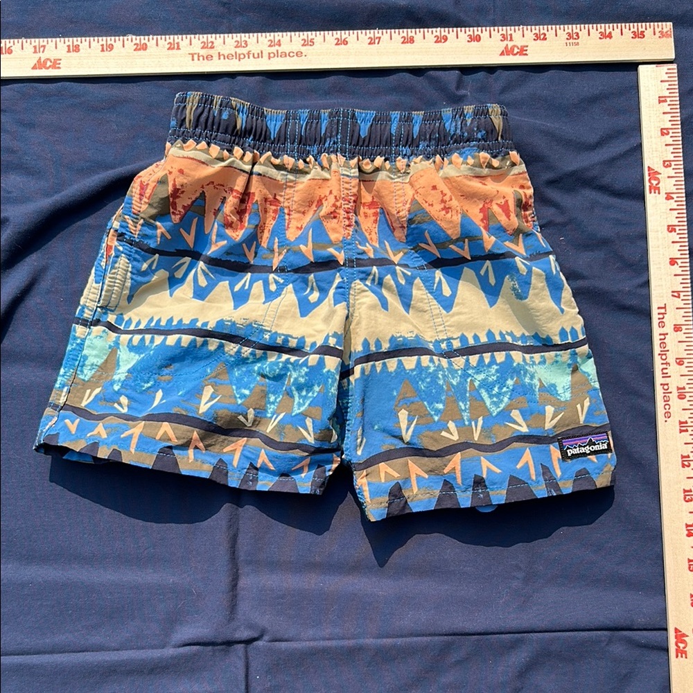 Patagonia Blue and Orange Patterned Swim Shorts - Baggies